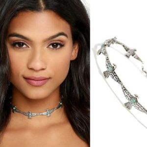 Eagle Link Choker Necklace Turquoise Silver Tone
